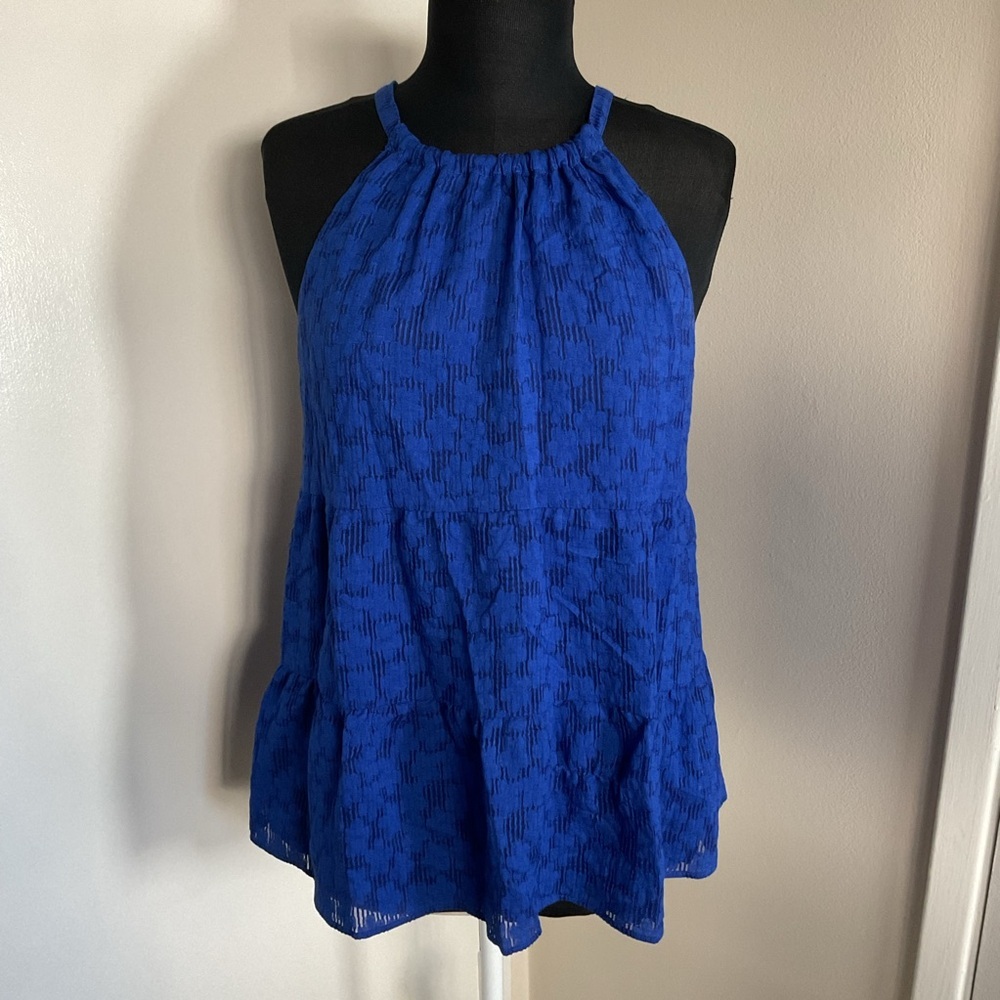 Anthropologie Electric Blue Swing Halter Top Textured Sleeveless Size S